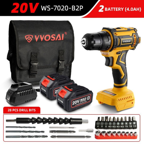 VVOSAI 20V Brushless Electric Drill 50NM Cordless Screwdriver Lithium-Ion Battery Mini Electric Power Screwdriver MT-Series Tool - laurichshop