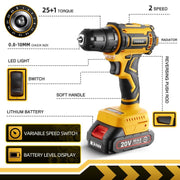 VVOSAI 20V Brushless Electric Drill 50NM Cordless Screwdriver Lithium-Ion Battery Mini Electric Power Screwdriver MT-Series Tool - laurichshop