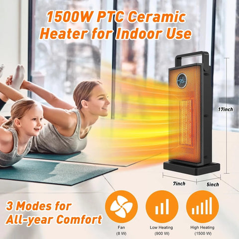 XIAOMI Room Heater 1500W Large Portable Ceramic Tower Heater 12 Hour Timer 3 Modes With Remote Rapid Heating Oscillating Heater - laurichshop