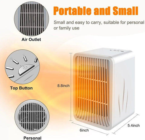 XIAOMI Small Space Heaters for Indoor Use 1000W Mini Portable Heater Fan Electric Space Heater for Room Heating and Fan Modes - laurichshop